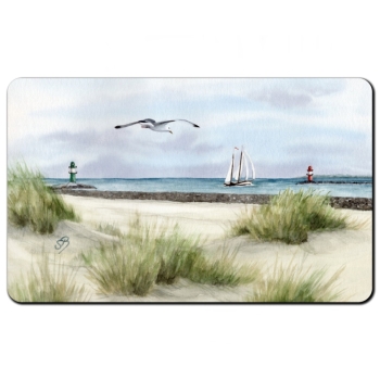 Frühstücksbrettchen Brettchen Aquarell Maritim Kunst Druck Kunstdruck Ostsee Leuchtturm Warnemünde West- und Ostmole Rostock