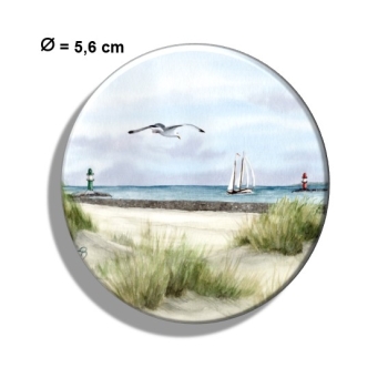 Kühlschrankmagnet m. Flaschenöffner Aquarell Maritim Kunst Druck Kunstdruck Ostsee Warnemünde West- und Ostmole Molenfeuer Rostock
