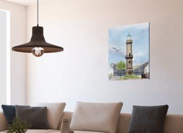 Stretcher frame canvas 30 x 20 cm linen  Watercolor Maritime Art Print Baltic Sea lighthouse Warnemünde Rostock Ocean Dunes