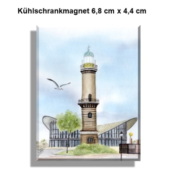 Fridge magnet  Watercolor Maritime Art Print Baltic Sea lighthouse Warnemünde Rostock Ocean Dunes