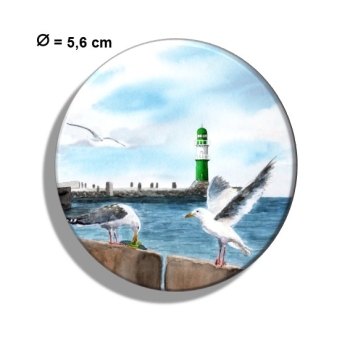 Kühlschrankmagnet m. Flaschenöffner Aquarell Maritim Kunst Druck Kunstdruck Ostsee Warnemünde Westmole grün Mole Molenfeuer Rostock