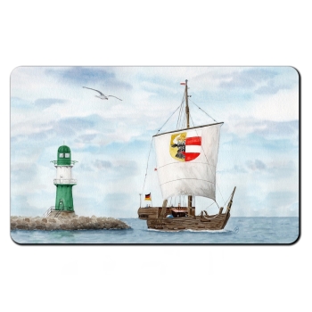 Frühstücksbrettchen Brettchen Aquarell Maritim Kunst Druck Kunstdruck Ostsee Leuchtturm Warnemünde Westmole grün Mole Molenfeuer  Rostock