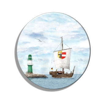 Kühlschrankmagnet m. Flaschenöffner Aquarell Maritim Kunst Druck Kunstdruck Ostsee Warnemünde Westmole grün Mole Molenfeuer Rostock