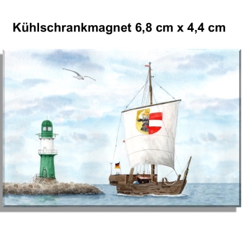 Kühlschrankmagnet  Aquarell Maritim Kunst Druck Kunstdruck Ostsee Leuchtturm Warnemünde Westmole grün Mole Molenfeuer  Rostock