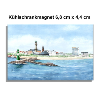 Fridge magnet  Watercolor Maritime Art Print Baltic Sea lighthouse Warnemünde - Panorama - WA15
