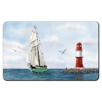 Frühstücksbrettchen Brettchen Aquarell Maritim Kunst Druck Kunstdruck Ostsee Leuchtturm Warnemünde Ostmole rot Mole Molenfeuer  Rostock