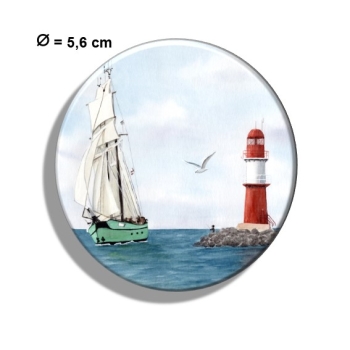 Kühlschrankmagnet m. Flaschenöffner Aquarell Maritim Kunst Druck Kunstdruck Ostsee Warnemünde Ostmole rot Mole Molenfeuer Rostock