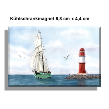 Kühlschrankmagnet  Aquarell Maritim Kunst Druck Kunstdruck Ostsee Leuchtturm Warnemünde Ostmole rot Mole Molenfeuer  Rostock