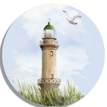 Coasters glass coasters 9,5 x  9,5 cm Watercolor Maritime Art Print Baltic Sea lighthouse Warnemünde Rostock Ocean Dunes