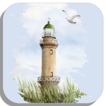 Coasters glass coasters 9,5 x  9,5 cm Watercolor Maritime Art Print Baltic Sea lighthouse Warnemünde Rostock Ocean Dunes