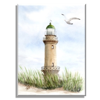 Stretcher frame canvas 30 x 20 cm linen  Watercolor Maritime Art Print Baltic Sea lighthouse Warnemünde Rostock Ocean Dunes