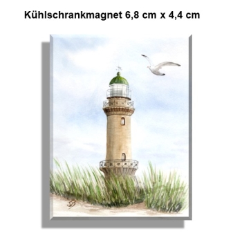 Fridge magnet  Watercolor Maritime Art Print Baltic Sea lighthouse Warnemünde Rostock Ocean Dunes