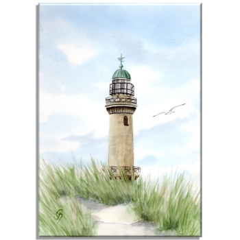 Leinwand 30 x 20 cm Keilrahmen Canvas-Leinen Aquarell Maritim Kunst Druck Kunstdruck Ostsee Leuchtturm Warnemünde Rostock