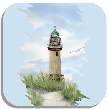 Untersetzer Glasuntersetzer 9,5 x 9,5 cm  Aquarell Maritim Kunst Druck Kunstdruck Ostsee Leuchtturm Warnemünde Rostock