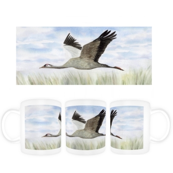 Cup Coffee Cup Mug  Watercolor Maritime Art Print Baltic Sea Crane in flight Baltic Sea Darß Zingst