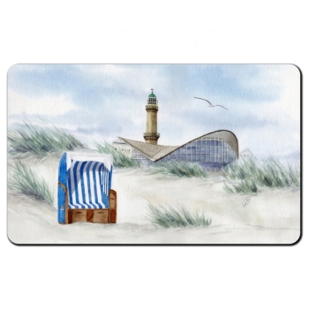 Breakfast Board  Watercolor Maritime Art Print Baltic Sea lighthouse Warnemünde Rostock Ocean Dunes teapot beach chair WA6