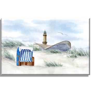 Stretcher frame canvas 30 x 20 cm linen  Watercolor Maritime Art Print Baltic Sea lighthouse Warnemünde Rostock Ocean Dunes teapot beach chair WA6