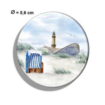 Fridge magnet with bottle opener Watercolor Maritime Art Print Baltic Sea lighthouse Warnemünde Rostock Ocean Dunes teapot beach chair WA6