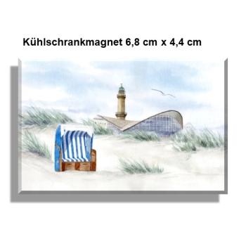 Fridge magnet  Watercolor Maritime Art Print Baltic Sea lighthouse Warnemünde Rostock Ocean Dunes teapot beach chair WA6