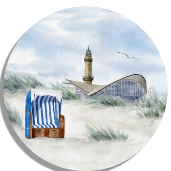 Coasters glass coasters 9,5 x  9,5 cm Watercolor Maritime Art Print Baltic Sea lighthouse Warnemünde Rostock Ocean Dunes teapot beach chair WA6
