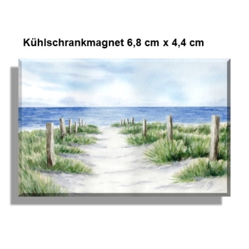 Kühlschrankmagnet Strandweg  Aquarell Maritim Kunst Druck Kunstdruck Dänemark Nordsee Ostsee Dünen Meer Strand Sylt