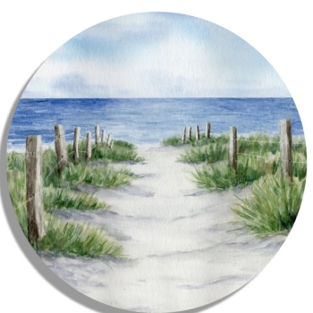 Untersetzer Glasuntersetzer rund 9,5 cm Strandweg Aquarell Maritim Kunst Druck Kunstdruck Dänemark Nordsee Ostsee Dünen Meer Strand Sylt
