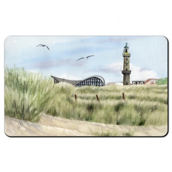 Frühstücksbrettchen Brettchen Aquarell Maritim Kunst Druck Kunstdruck Ostsee Leuchtturm Warnemünde Rostock Teepott Düne WA9