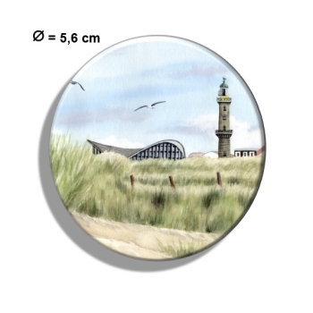 Kühlschrankmagnet m. Flaschenöffner Aquarell Maritim Kunst Druck Kunstdruck Ostsee Leuchtturm Warnemünde Rostock Teepott Düne WA9