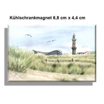 Kühlschrankmagnet  Aquarell Maritim Kunst Druck Kunstdruck Ostsee Leuchtturm Warnemünde Rostock Teepott Düne WA9
