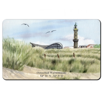 Frühstücksbrettchen Brettchen Aquarell Maritim Kunst Druck Kunstdruck Ostsee Leuchtturm Warnemünde Rostock Teepott Düne WA9