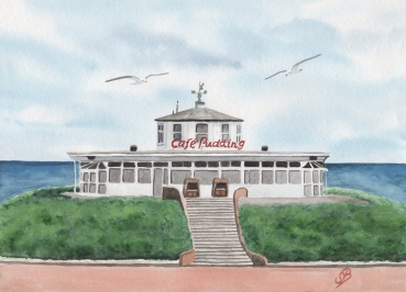 Folienmagnet Aquarell Maritim Kunst Druck Kunstdruck Nordsee Insel Wangerooge Café Pudding - WG4