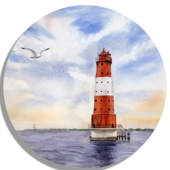 Untersetzer Glasuntersetzer rund 9,5 cm Aquarell Maritim Kunst Druck Kunstdruck Nordsee Wilhelmshaven Leuchtturm Arngast