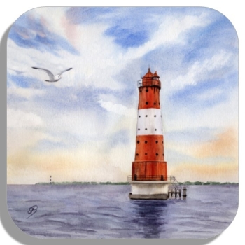 Untersetzer Glasuntersetzer 9,5 x 9,5 cm Aquarell Maritim Kunst Druck Kunstdruck Nordsee Wilhelmshaven Leuchtturm Arngast