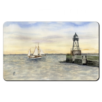 Frühstücksbrettchen Brettchen Aquarell Maritim Kunst Druck Kunstdruck Nordsee Wilhelmshaven Leuchtturm Mole Molenfeuer