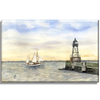 Leinwand 30 x 20 cm Keilrahmen Canvas-Leinen Aquarell Maritim Kunst Druck Kunstdruck Nordsee Wilhelmshaven Leuchtturm Mole Molenfeuer