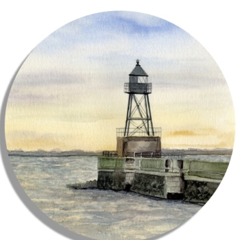 Coasters glass coasters 9,5 x  9,5 cm Watercolor Maritime Art Print North Sea Wilhelmshaven Lighthouse Pier Mole