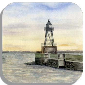 Coasters glass coasters 9,5 x  9,5 cm Watercolor Maritime Art Print North Sea Wilhelmshaven Lighthouse Pier Mole