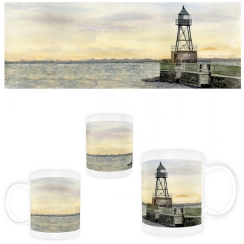 Cup Coffee Cup Mug Watercolor Maritime Art Print North Sea Wilhelmshaven Lighthouse Pier Mole