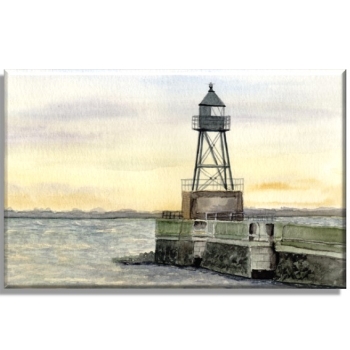 Stretcher frame canvas 30 x 20 cm linen Watercolor Maritime Art Print North Sea Wilhelmshaven Lighthouse Pier Mole