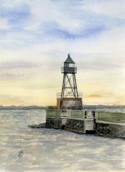 Foil magnet Watercolor Maritime Art Print North Sea Wilhelmshaven Lighthouse Pier Mole