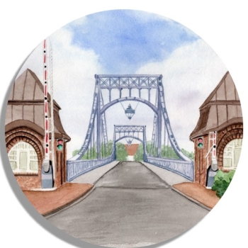 Untersetzer Glasuntersetzer rund 9,5 cm Aquarell Maritim Kunst Druck Kunstdruck Nordsee Wilhelmshaven  Kaiser-Wilhelm-Brücke