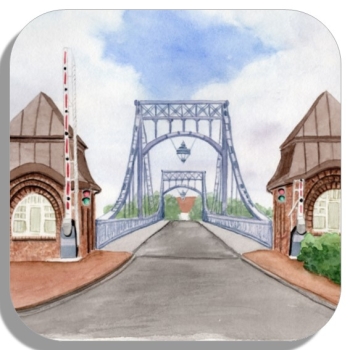 Untersetzer Glasuntersetzer 9,5 x 9,5 cm Aquarell Maritim Kunst Druck Kunstdruck Nordsee Wilhelmshaven Kaiser-Wilhelm-Brücke