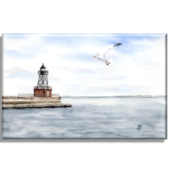 Leinwand 30 x 20 cm Keilrahmen Canvas-Leinen Aquarell Maritim Kunst Druck Kunstdruck Nordsee Wilhelmshaven Leuchtturm Mole Molenfeuer