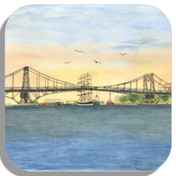 Untersetzer Glasuntersetzer 9,5 x 9,5 cm Aquarell Maritim Kunst Druck Kunstdruck Nordsee Wilhelmshaven Kaiser-Wilhelm-Brücke