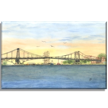 Leinwand 30 x 20 cm Keilrahmen Canvas-Leinen Aquarell Maritim Kunst Druck Kunstdruck Nordsee Wilhelmshaven  Kaiser-Wilhelm-Brücke