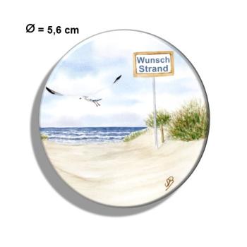 Kühlschrankmagnet m. Flaschenöffner  Aquarell Maritim Kunst Druck Kunstdruck Dänemark Nordsee Ostsee Meer Möwe Strand Dünen Wunschname