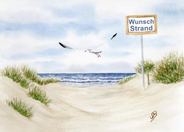 Aquarell Maritim Kunst Druck Kunstdruck Dänemark Nordsee Ostsee Meer Möwe Strand Dünen Wunschname
