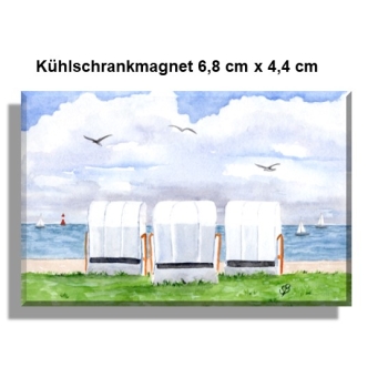 Kühlschrankmagnet Aquarell Maritim Kunst Druck Kunstdruck Nordsee Wilhelmshaven Strandkorb Strand Jadebusen