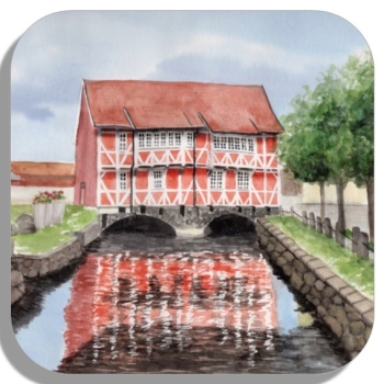 Untersetzer Glasuntersetzer 9,5 x 9,5 cm  Aquarell Maritim Kunst Druck Kunstdruck Ostsee  Fachwerkhaus Wismar 