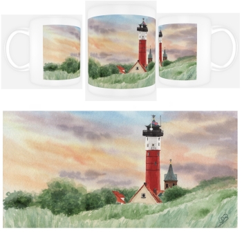 Tasse Becher Kaffeebecher Aquarell Maritim Kunst Druck Kunstdruck Nordsee Alter Leuchtturm Wangerooge - WG1